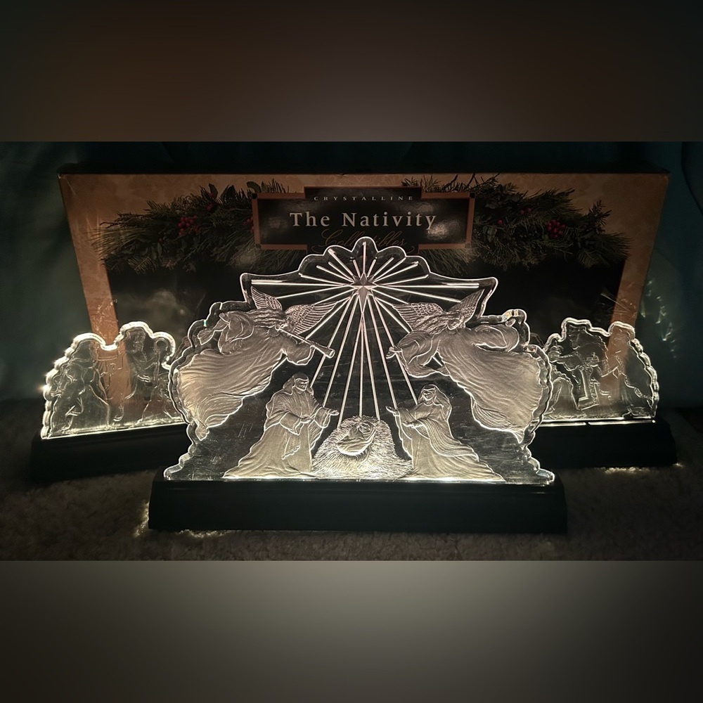 Light Up Nativity Set Christmas Holiday Vintage Crystalline Nativity Collectible